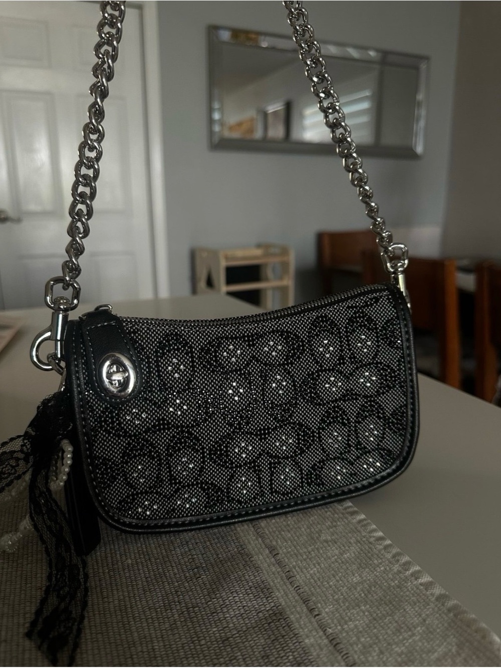 Coach Black Crystal Swimger Signatur Chain Shoulder Bag